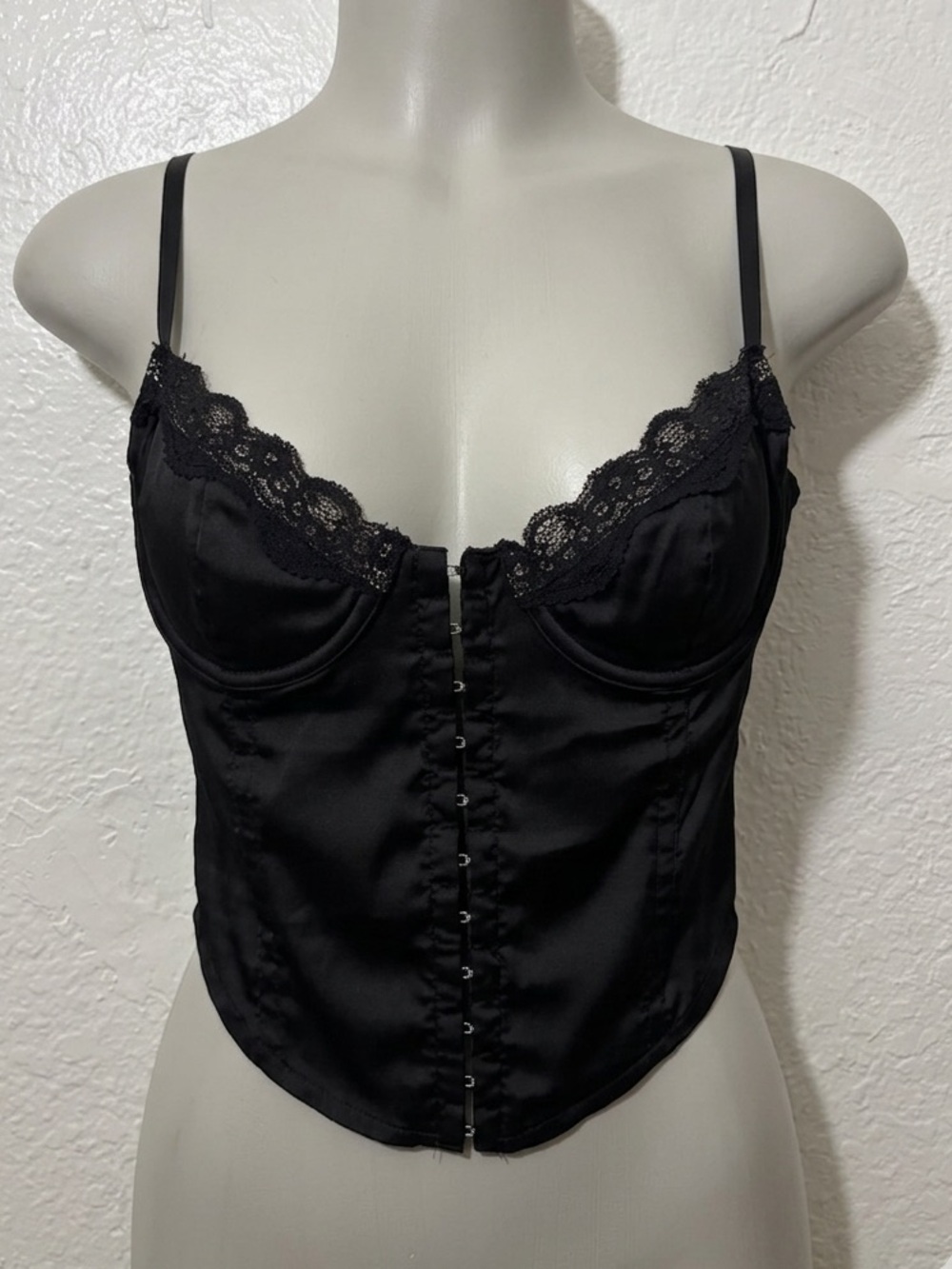 Black Satin Lace-Trim Bustier Top - Women Intimates